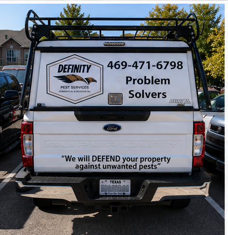 Definity Pest Services work truck — eagle-branded fleet